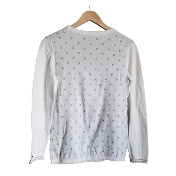 Tommy Hilfiger dot print knit white and grey round neck knit sweater - Picture 7 of 9